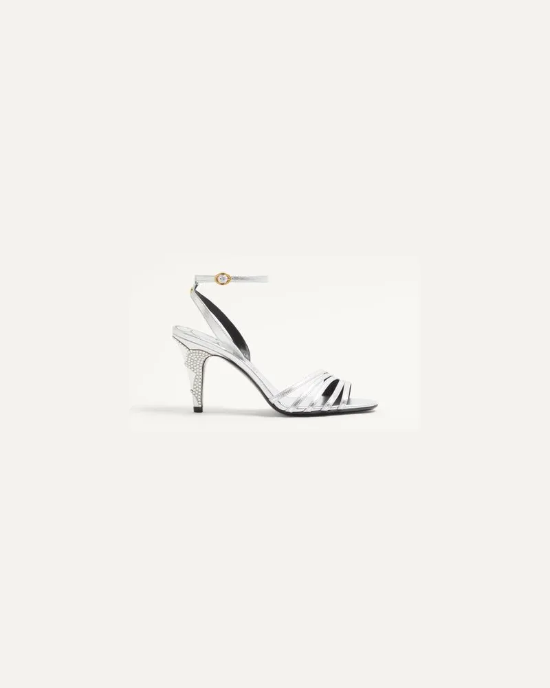 Valentino Garavani Ladycrush Sandalen Aus Laminiertem Nappaleder Mit Kristallen 85 Mm Frau SILBER Silber