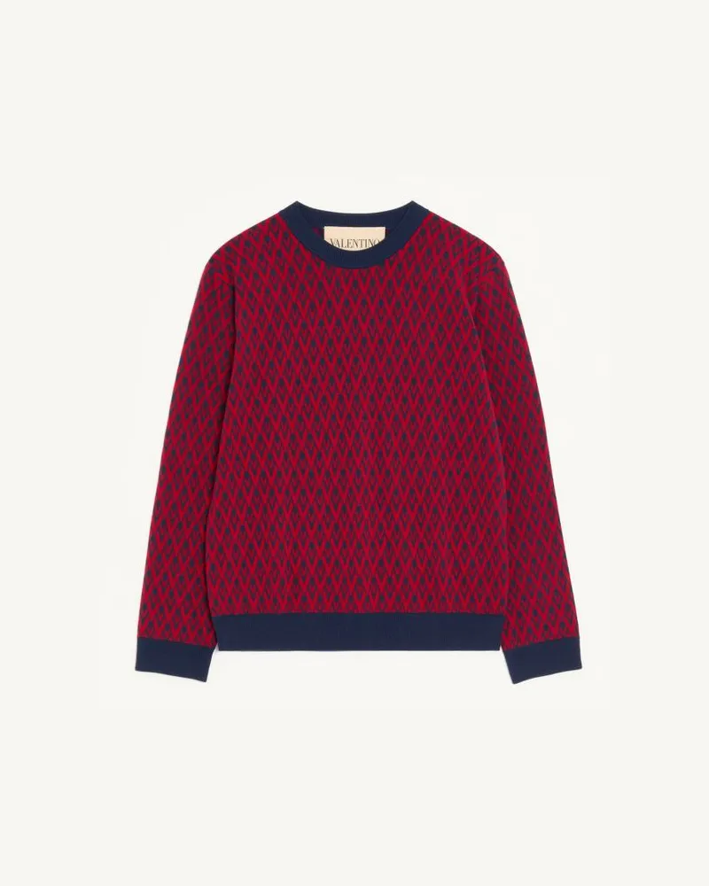Valentino Garavani Wollpullover Mit Rundhalsausschnitt Und Toute La V Jacquardmuster Mann BORDEAUX/MARINEBLAU Bordeaux