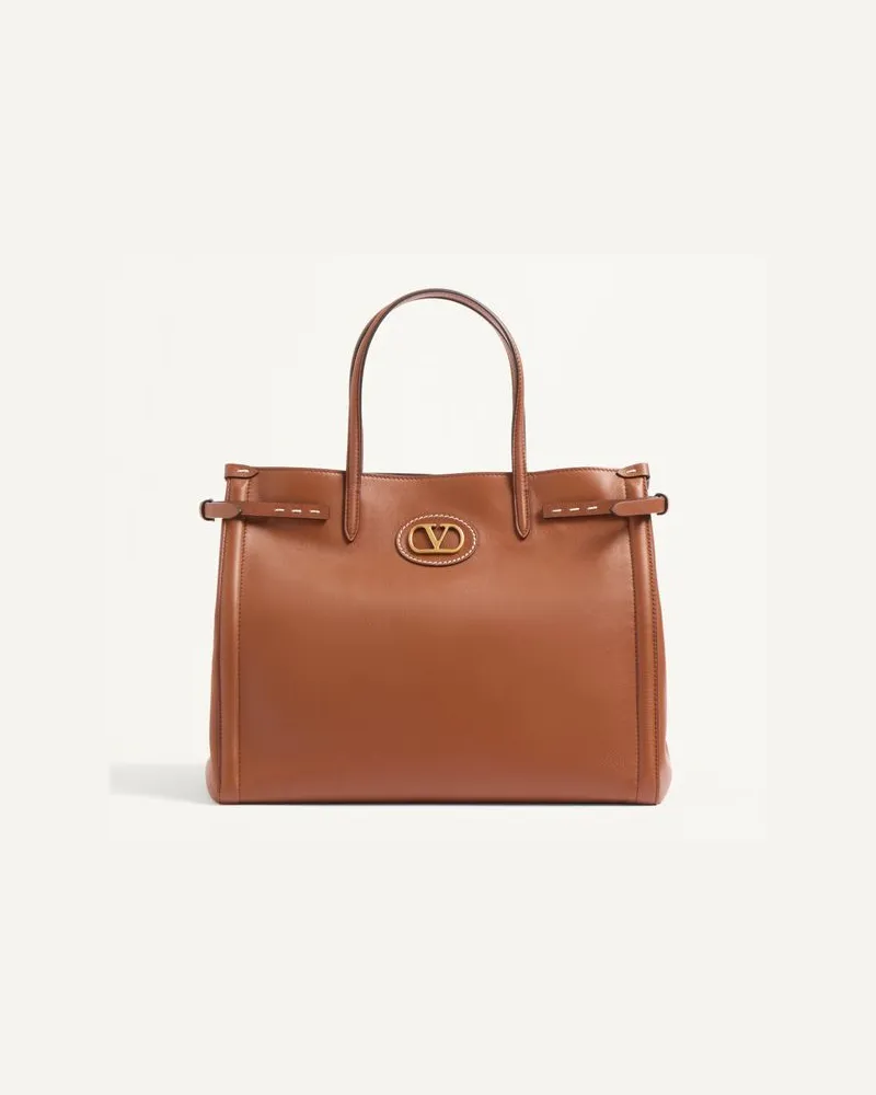 Valentino Garavani Valentino Garavani Antibes Mittelgrosser Shopper Aus Kalbsleder Frau TABAK Tabak