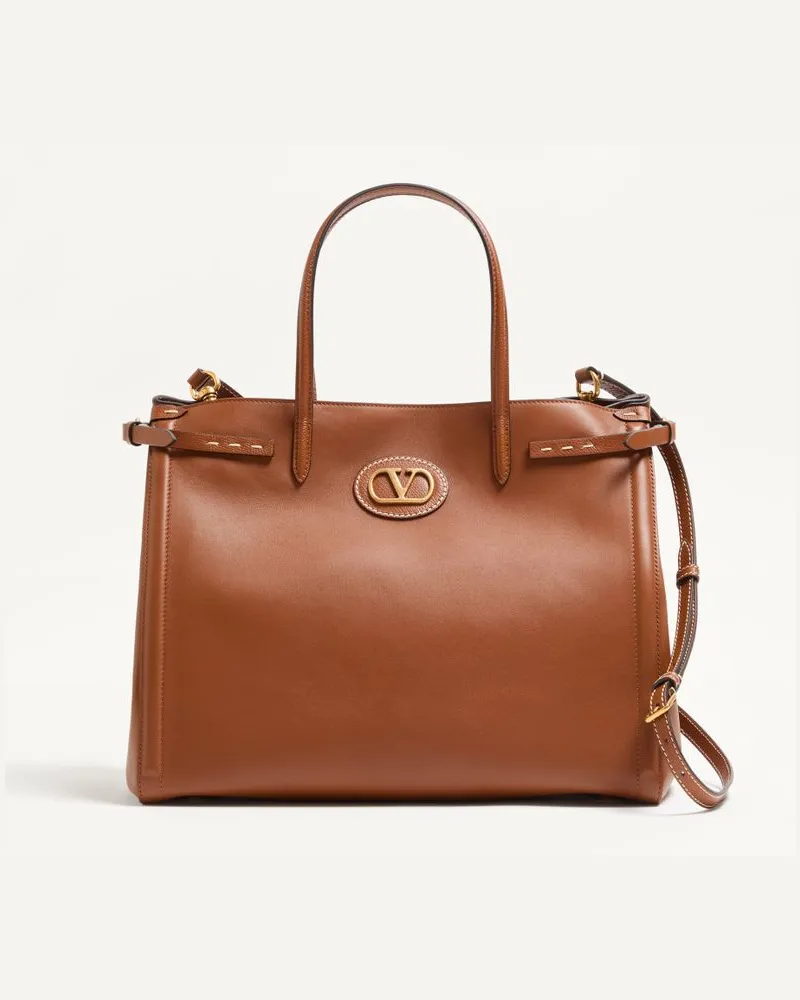 Valentino Garavani Valentino Garavani Antibes Mittelgrosser Shopper Aus Kalbsleder Frau TABAK Tabak