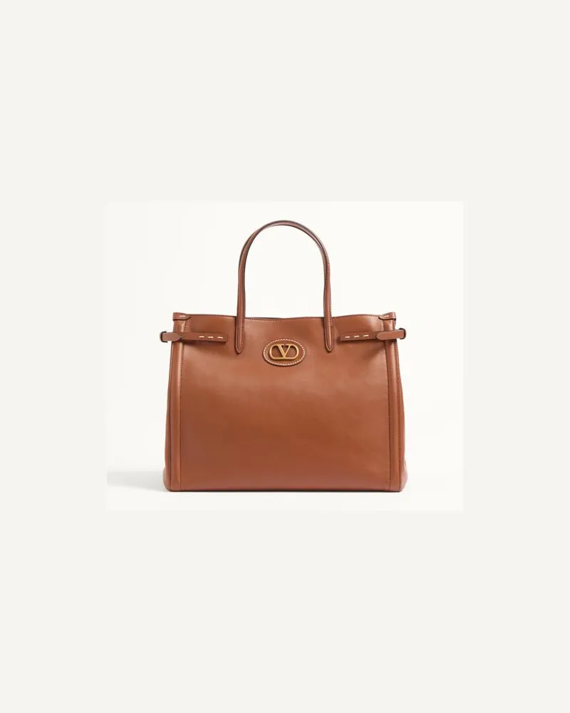 Valentino Garavani Valentino Garavani Antibes Mittelgrosser Shopper Aus Kalbsleder Frau TABAK Tabak