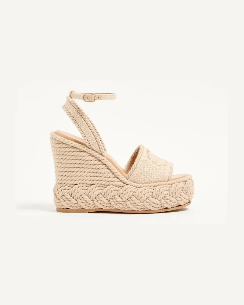 Valentino Garavani Vlogo Torchon Keilsandalen Aus Leinen-Canvas 130 Mm Frau ECRU Ecru