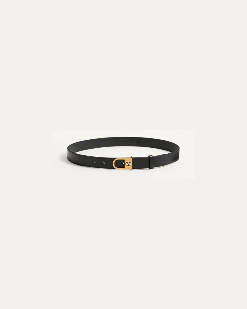 Valentino Garavani VLogo Signature Gürtel aus glänzendem Kalbsleder 30 mm mit emailliertem Logodetail Mann SCHWARZ Schwarz