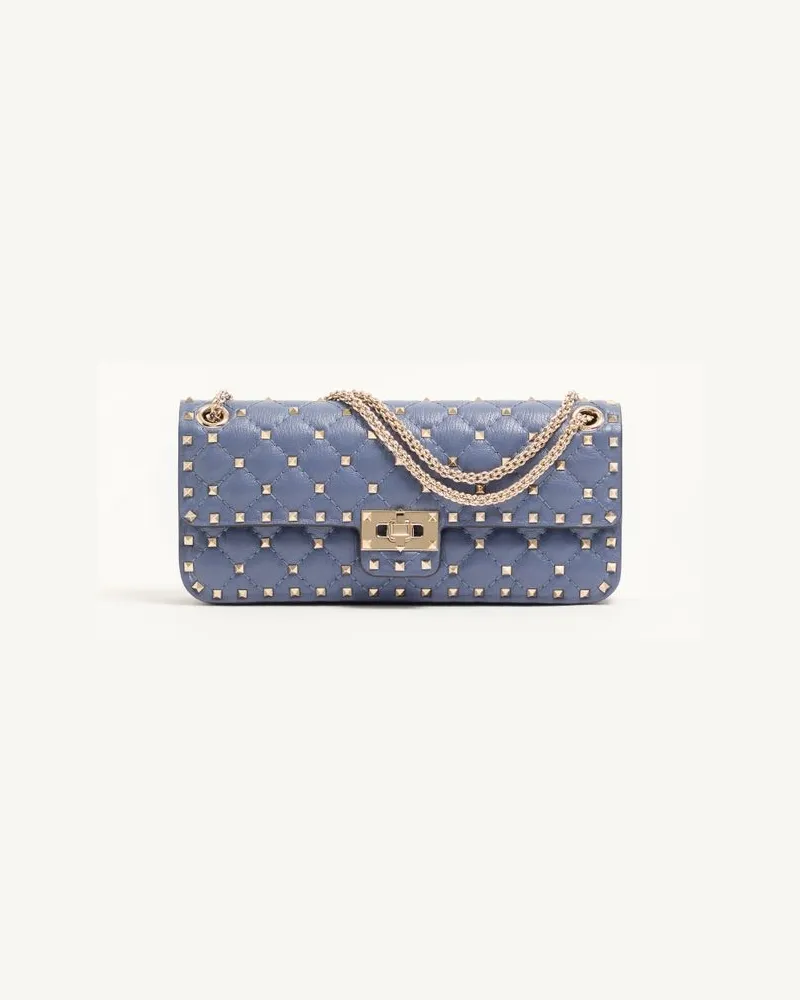 Valentino Garavani Valentino Garavani Rockstud Spike Mittelgrosse Schultertasche Aus Ziegenleder Frau DUSK BLUE Dusk