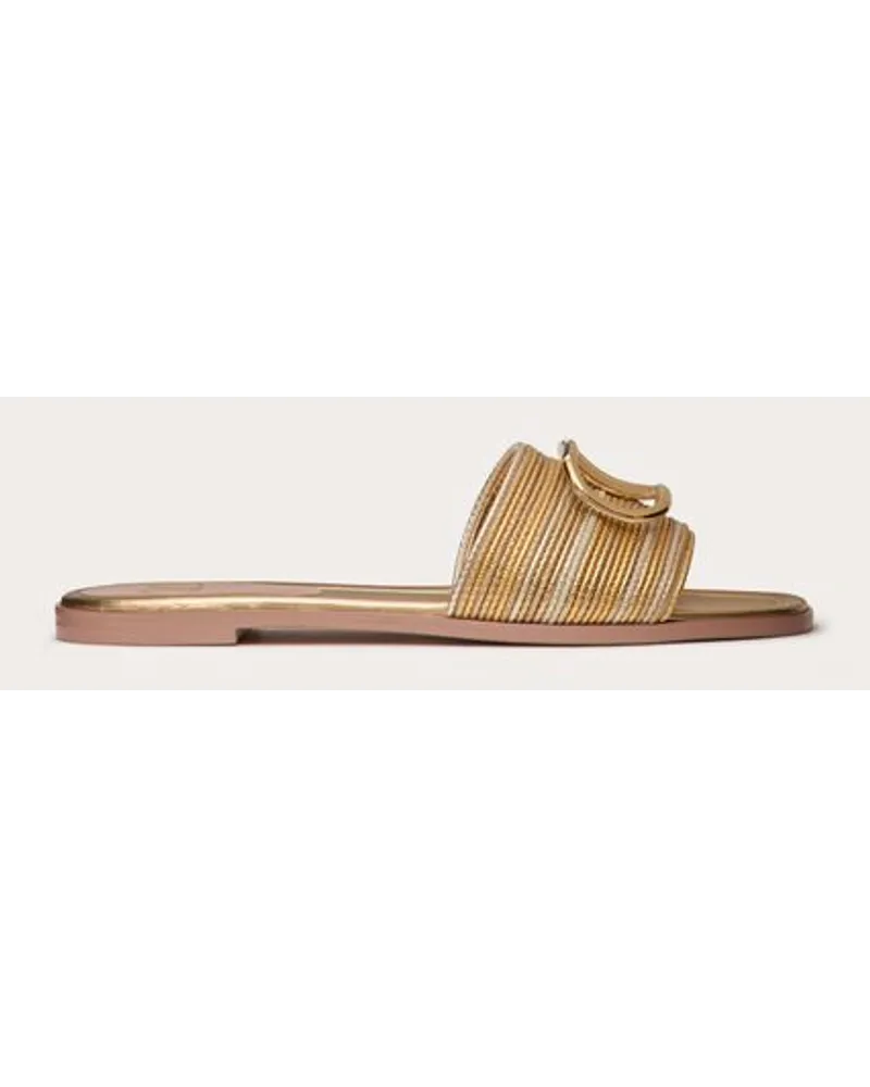 Valentino Garavani Slide-Sandalen Vlogo Signature Aus Metallic-Leder Mit Cornely-Stickerei Frau GOLD Gold