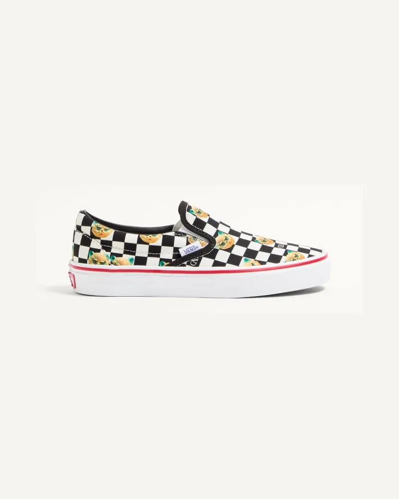 Valentino Garavani Valentino Garavani und Vans Slip-On-Sneaker aus Stoff mit Le Chat de La Maison-Print und VLogo-Schachbrettmuster Frau WEISS/ SCHWARZ Weiss