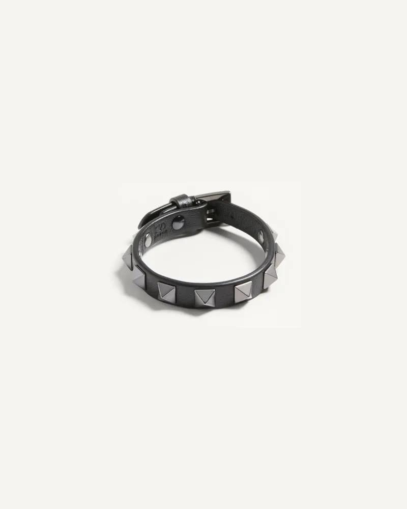 Valentino Garavani Lederarmband Rockstud Mit Palladium-Nieten Mann SCHWARZ Schwarz