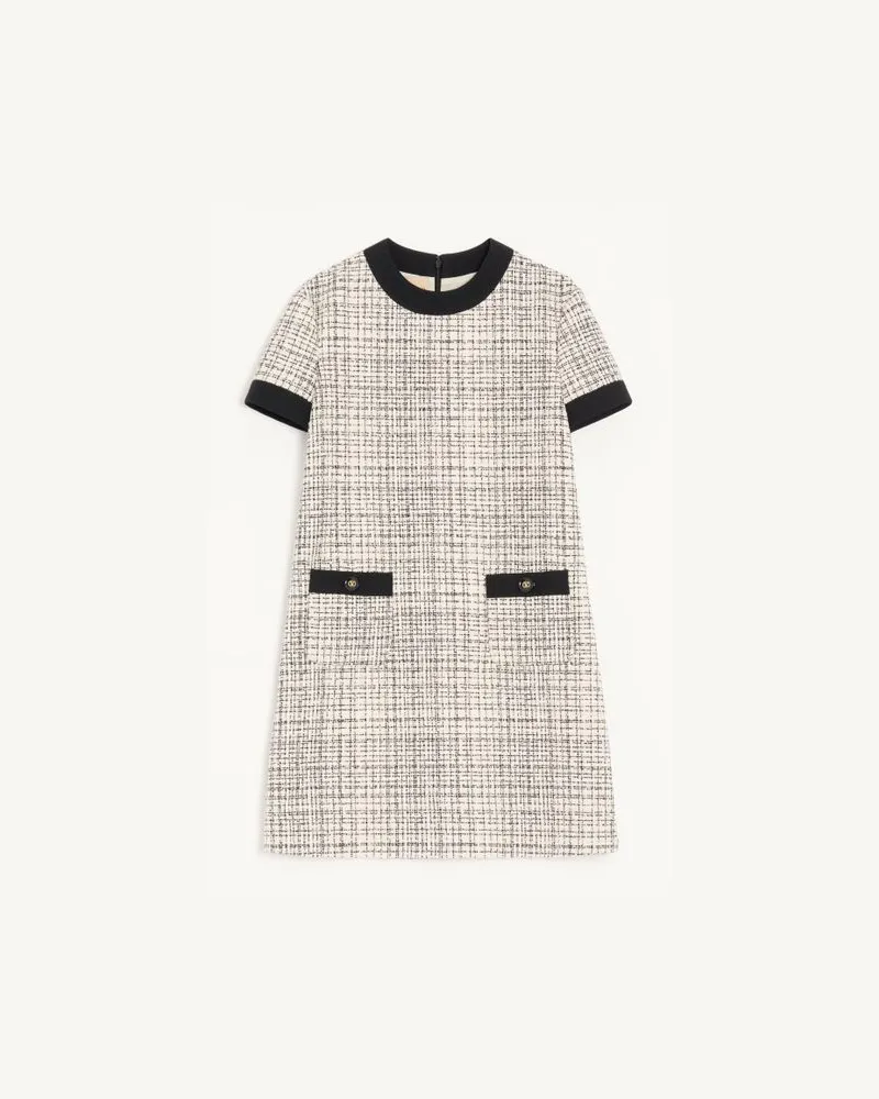 Valentino Garavani Kurzes Kleid aus kariertem Tweed Frau VANILLE/SCHWARZ Vanille