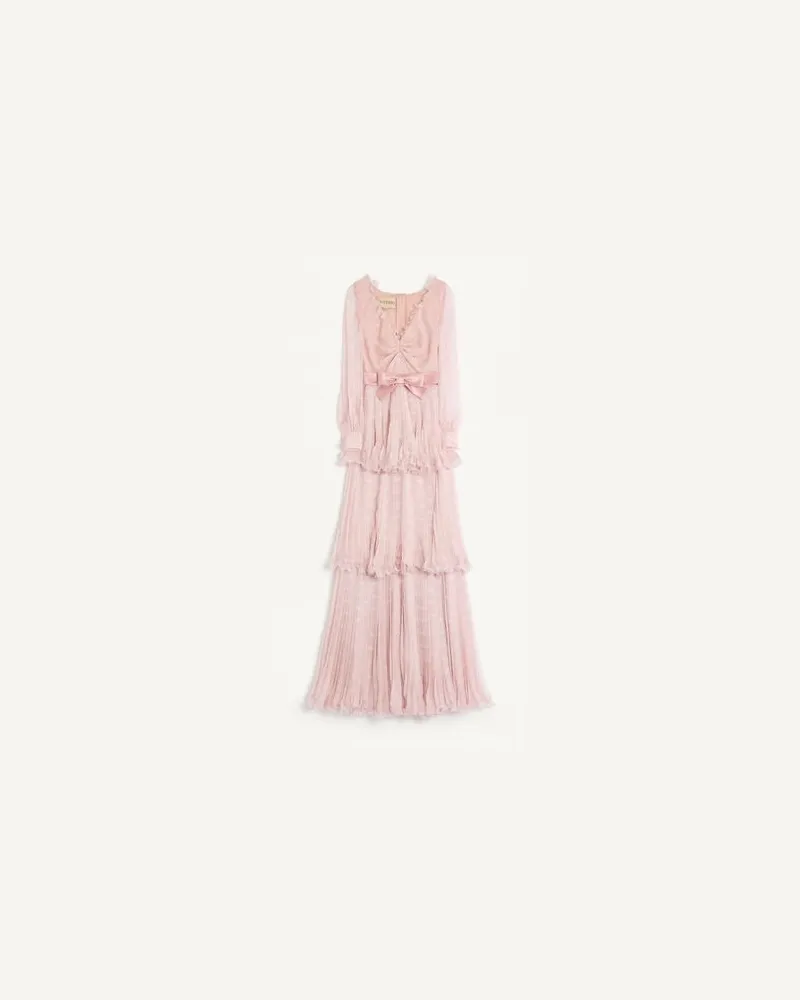 Valentino Garavani Langes Kleid Aus Creponne-Chiffon Mit Plus De Pois-Print Frau ROSE/ELFENBEIN Rose