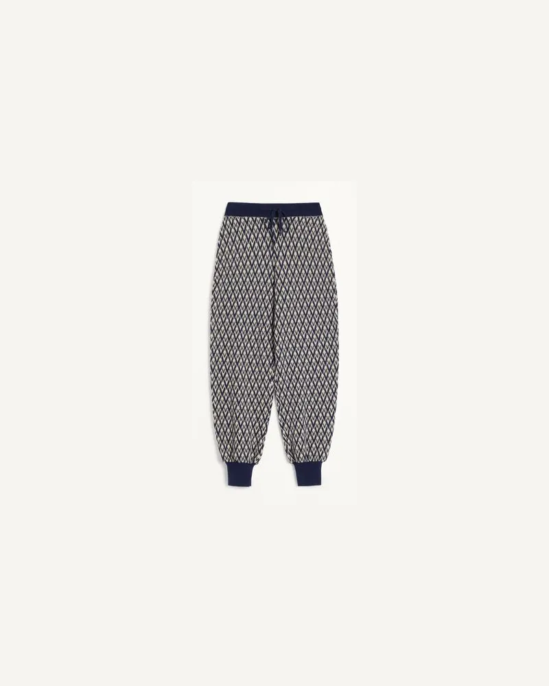 Valentino Garavani Toute La V Hose Aus Jacquard-Woll Frau CREME/MARINEBLAU Creme