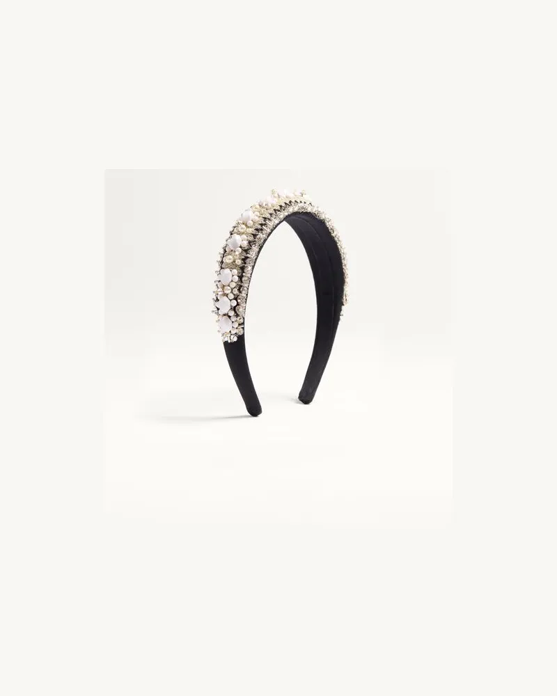 Valentino Garavani Valentino Stirnband Aus Wolle Und Seide Mit Stickerei Frau SCHWARZ/WEIß/GOLD Schwarz