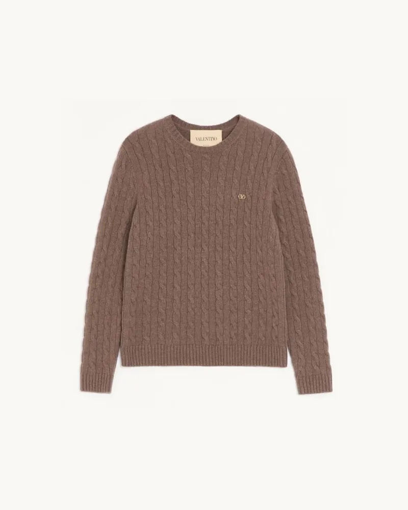 Valentino Garavani Valentino Zopfstrickpullover Aus Kaschmir Mit VLogo Mann BRAUN Braun