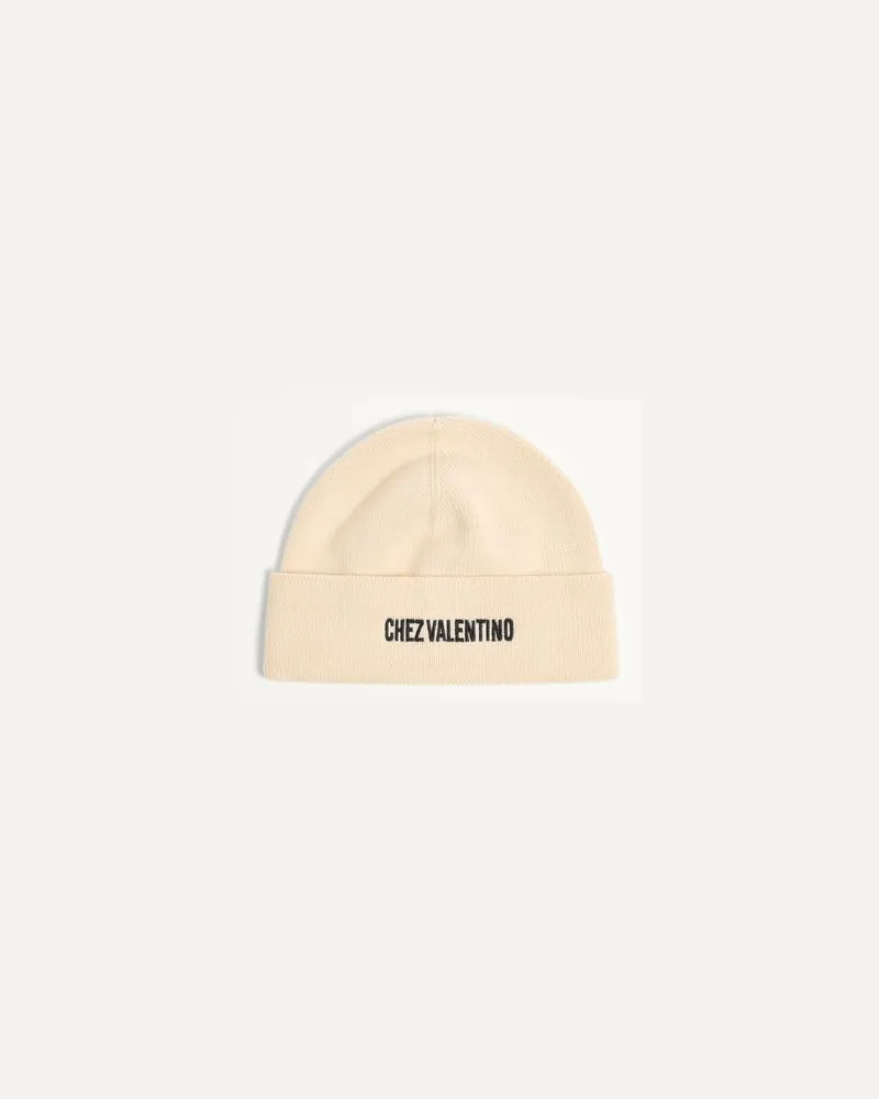 Valentino Garavani Chez Valentino Gestrickter Beanie Aus Wolle Mann CREME Creme