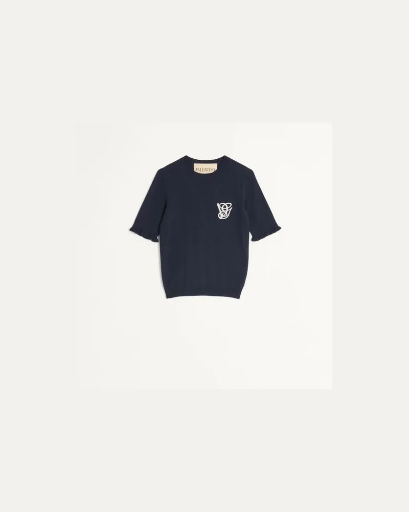 Valentino Garavani Top Aus Bestickter Wolle Frau NACHT/CREME Nacht