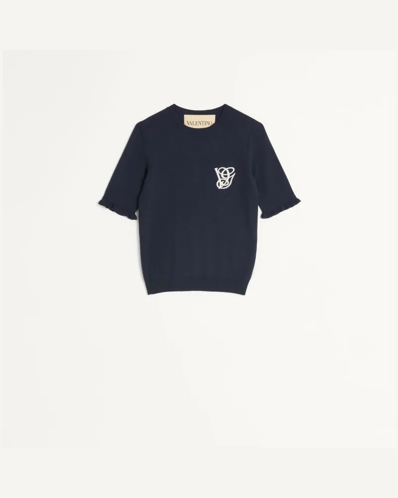 Valentino Garavani Top Aus Bestickter Wolle Frau NACHT/CREME Nacht