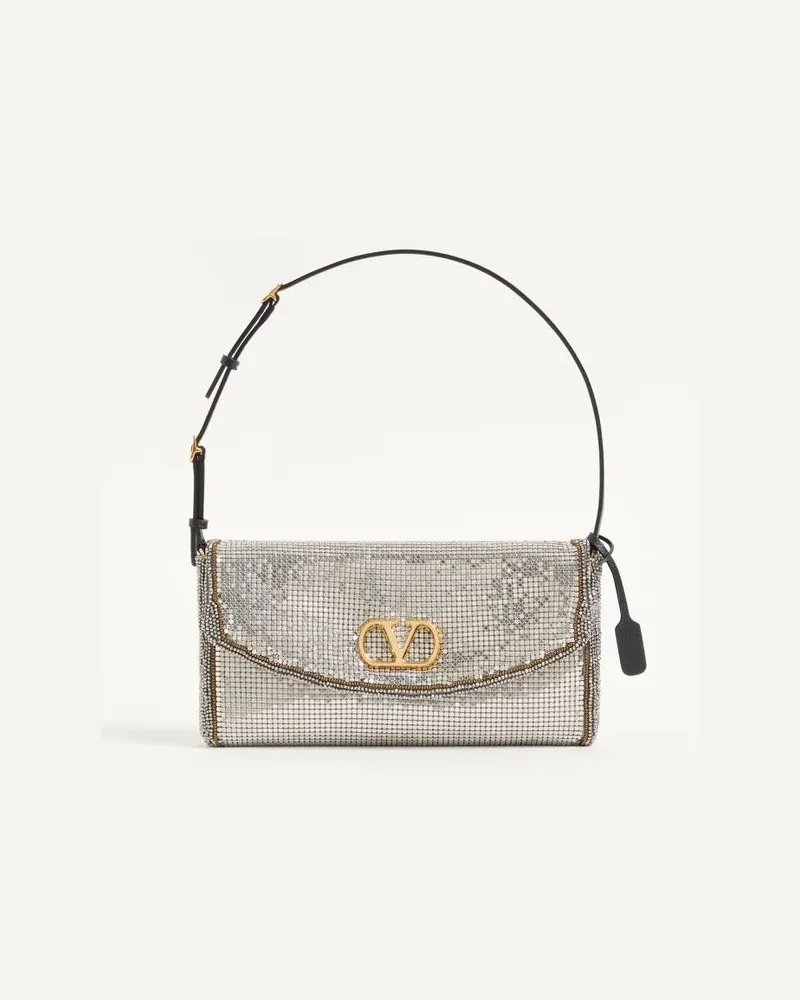 Valentino Garavani Kleine Valentino Garavani DeVain Schultertasche Aus Metallic-Mesh Frau SILBER Silber