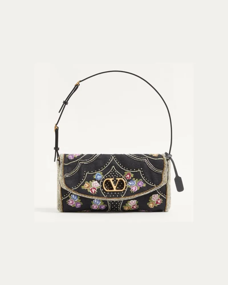 Valentino Garavani Valentino Garavani DeVain Kleine Bestickte Schultertasche Frau SCHWARZ/MEHRFARBIG Schwarz