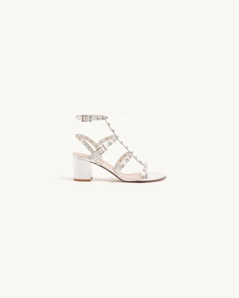 Valentino Garavani Rockstud Sandalen aus beschichtetem Kalbsleder 60 mm Frau SILBER Silber