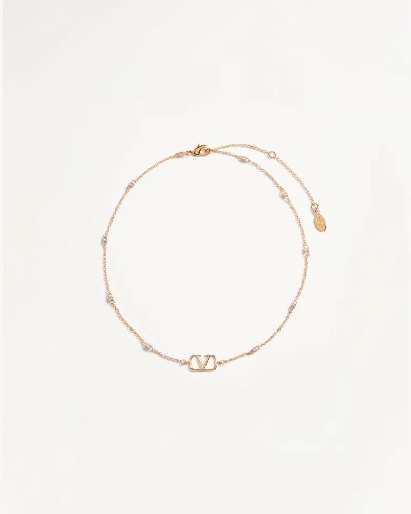 Valentino Garavani Mini Vlogo Signature Metallkette Mit Swarovski-Kristallen Frau GOLD/CRYSTAL Gold