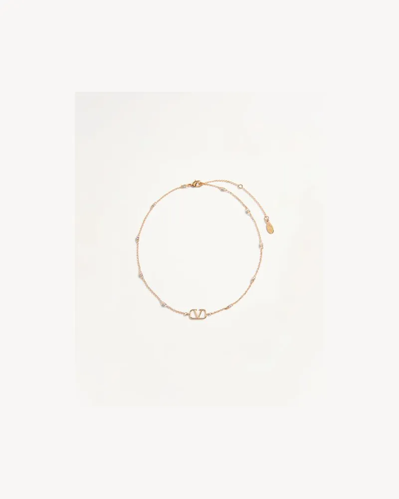 Valentino Garavani Mini Vlogo Signature Metallkette Mit Swarovski®-Kristallen Frau GOLD/CRYSTAL Gold