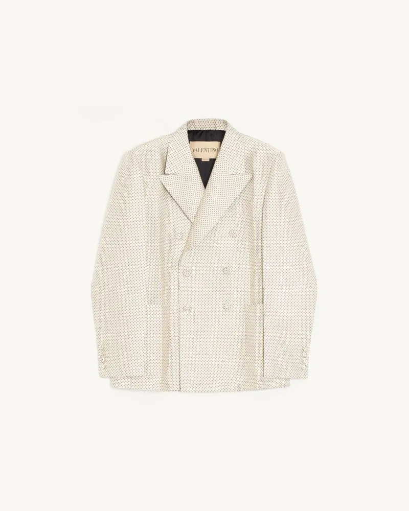 Valentino Garavani Valentino Zweireihige Seidenjacke Mit Plusdepois-Jacquardmuster Und Bügelfalte Mann ELFENBEIN/SCHWARZ Elfenbein