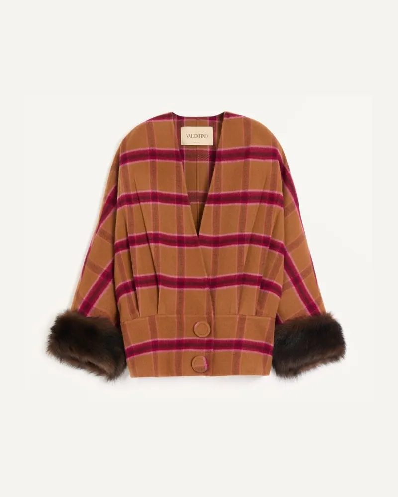 Valentino Garavani Peacoat aus Macro Finestra mit Shearling Frau BISKUIT/KIRSCHROT Biskuit