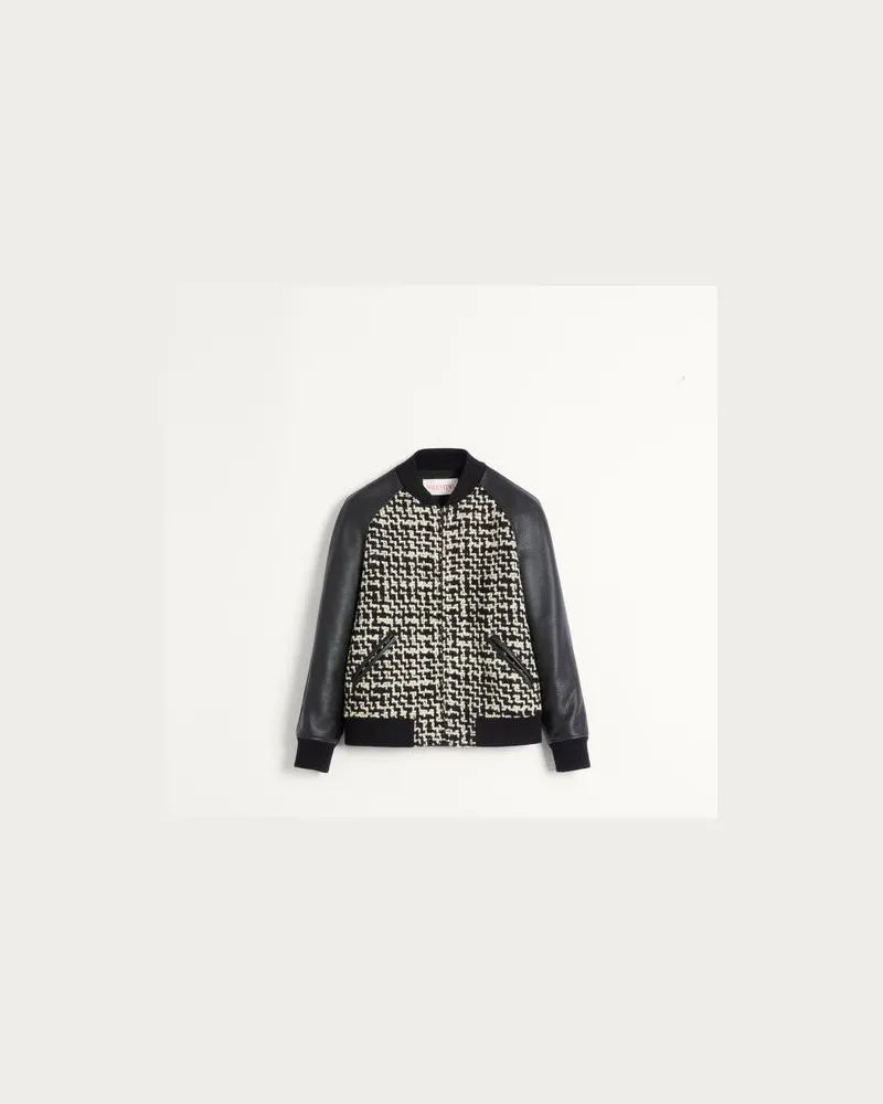 Valentino Garavani Bomberjacke Aus Wolltweed Mit Chez Valentino-Patch Mann ELFENBEIN/SCHWARZ Elfenbein