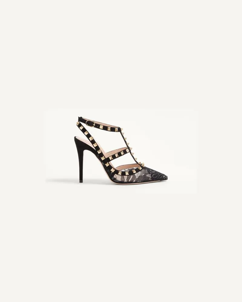 Valentino Garavani Rockstud Riemchenpumps mit Spitzendesign, 100 mm Frau SCHWARZ Schwarz