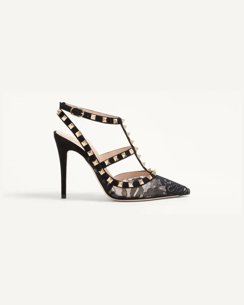 Valentino Garavani Valentino Garavani Rockstud Riemchenpumps Mit Spitzendesign, 100 Mm Frau SCHWARZ Schwarz