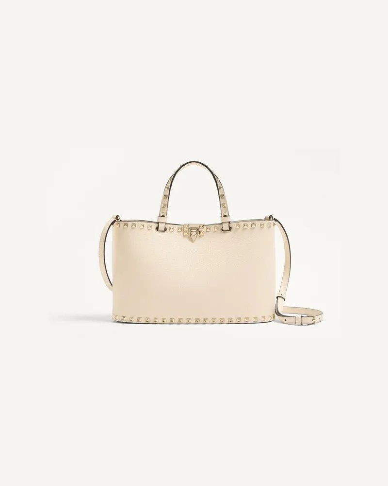Valentino Garavani Kleiner Valentino Garavani Rockstud Shopper Aus Genarbtem Kalbsleder Frau LIGHT IVORY Light