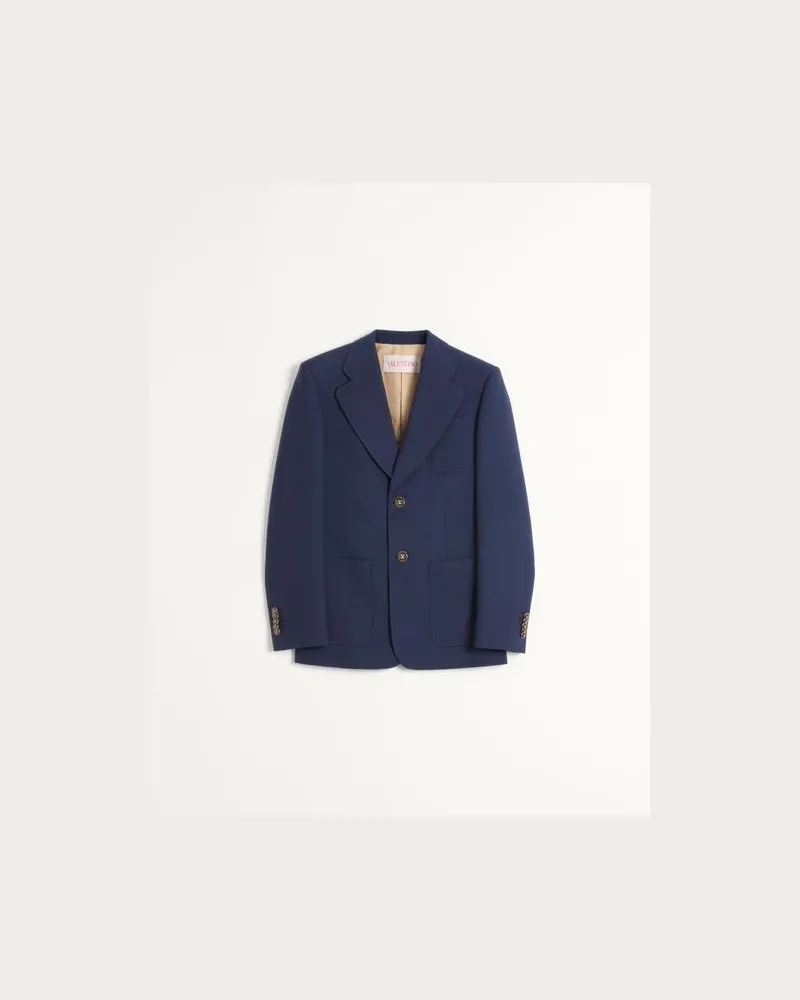 Valentino Garavani Einreihiges Jackett Aus Wollgabardine Mann INDIGO Indigo