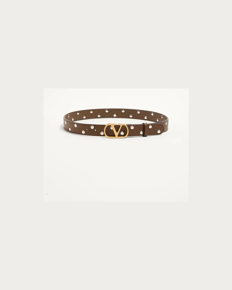Valentino Garavani VLOGO SIGNATURE GÜRTEL AUS GLÄNZENDEM KALBSLEDER 30 MM Frau TUNDRA Tundra