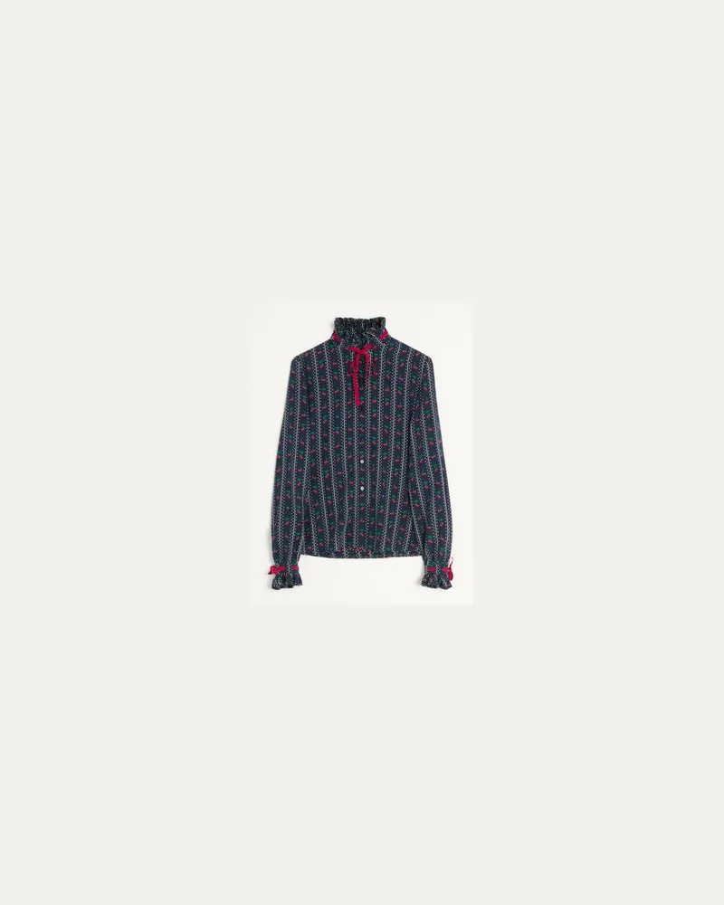 Valentino Garavani Hemd Aus Crepe De Chine Mit Cherryfic-Print Frau MARINEBLAU/KIRSCHROT Marineblau