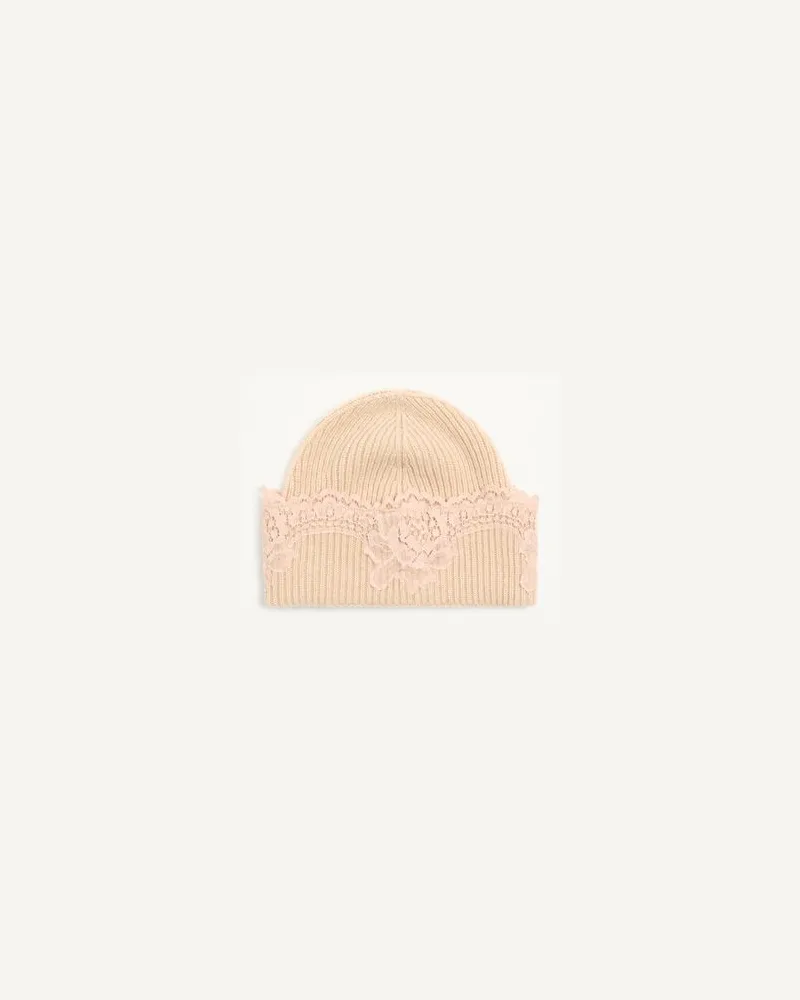 Valentino Garavani Vlogo Signature Beanie aus Kaschmir und Spitze Frau ALABASTER Alabaster