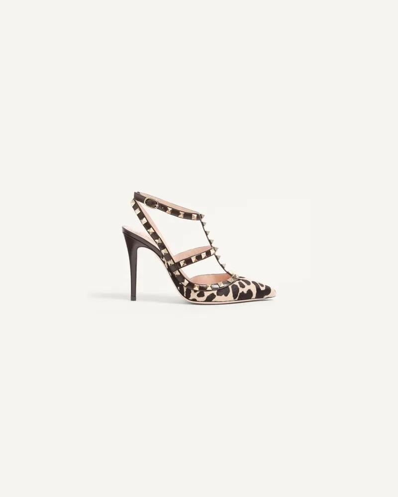 Valentino Garavani Rockstud Pumps Mit Riemchen Aus Kalbsleder Mit Pony-Effekt 100 Mm Frau NATUR/BRAUN Natur