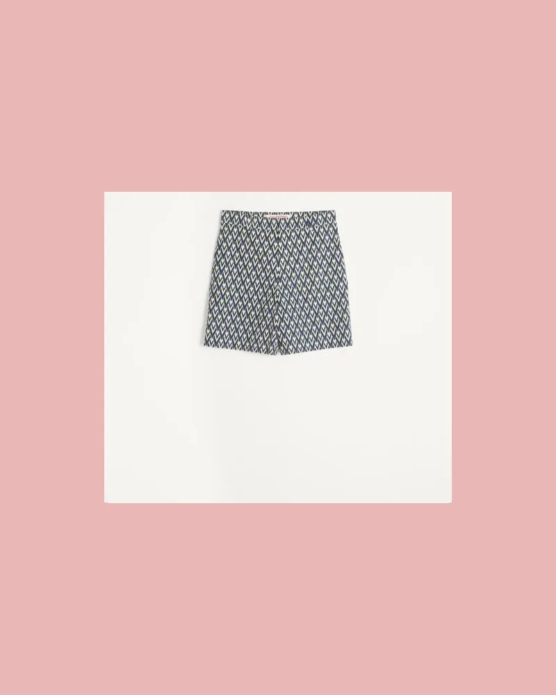 Valentino Garavani Bermudas Aus Baumwollpopeline Mit Toute La V-Print Mann MARINEBLAU/CREME Marineblau