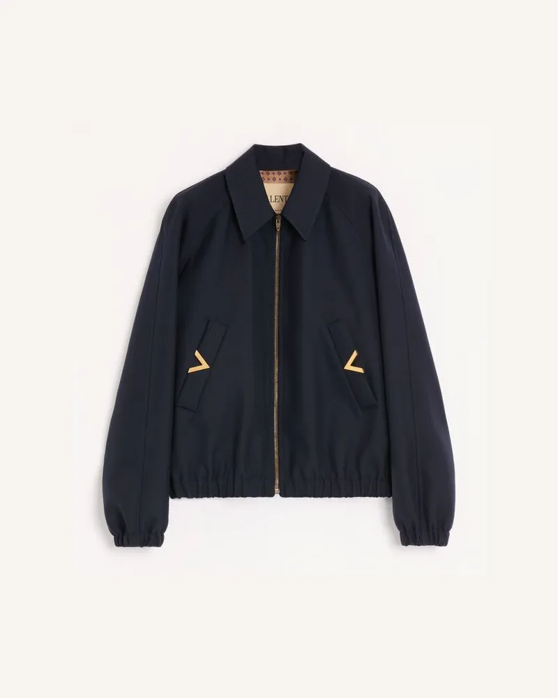 Valentino Garavani Valentino Nylon-Bomberjacke Mit Vgold Auf Den Seitentaschen Mann MARINEBLAU Marineblau