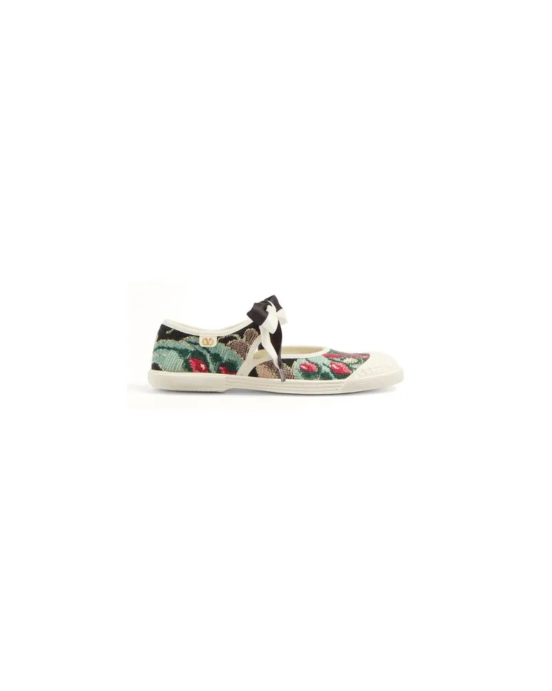 Valentino Garavani Ballerina Bay By Bay Sneakers Aus Jacquard Stoff Mit Blumenstickerei Frau SCHWARZ/MULTICOLOR/ELFENBEIN Schwarz