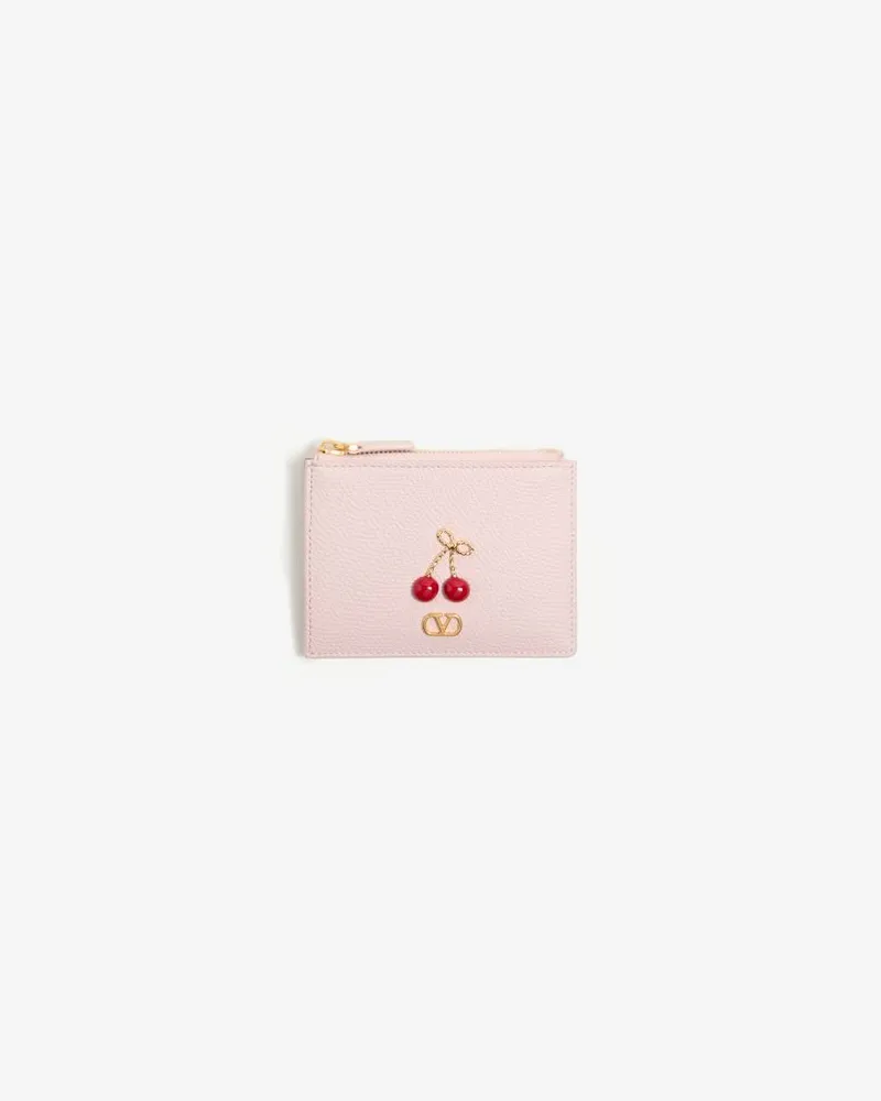 Valentino Garavani Cherryfic Kartenhalter aus genarbtem Kalbsleder Frau ROSE QUARTZ Rose