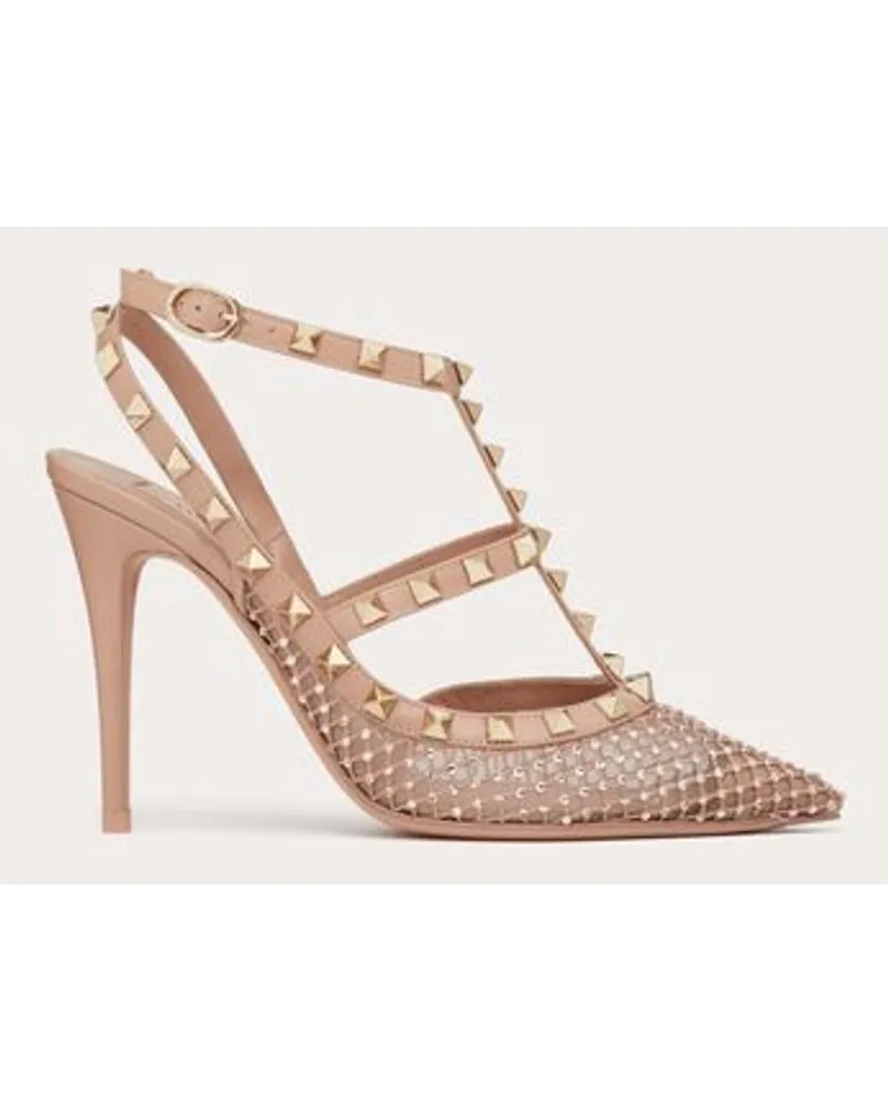 Valentino Garavani ROCKSTUD MESH-RIEMCHENPUMPS mit KRISTALLEN,  MM Frau Rose