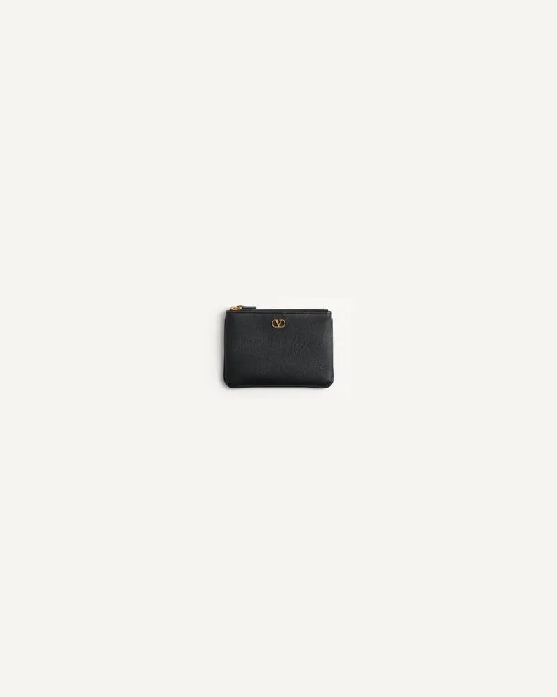 Valentino Garavani Vlogo Signature Clutch Aus Genarbtem Kalbsleder Frau SCHWARZ Schwarz