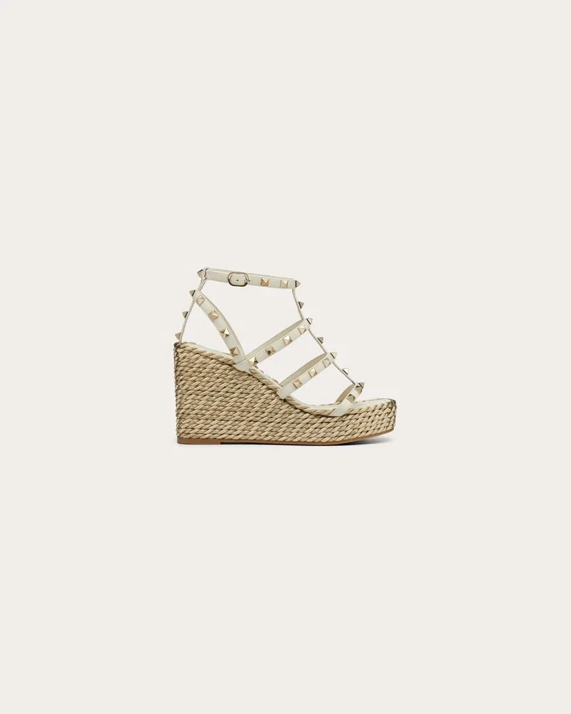 Valentino Garavani Wedges Rockstud Aus Kalbsleder Mit Riemchen Und 95 Mm-Absatz Frau LIGHT IVORY Light