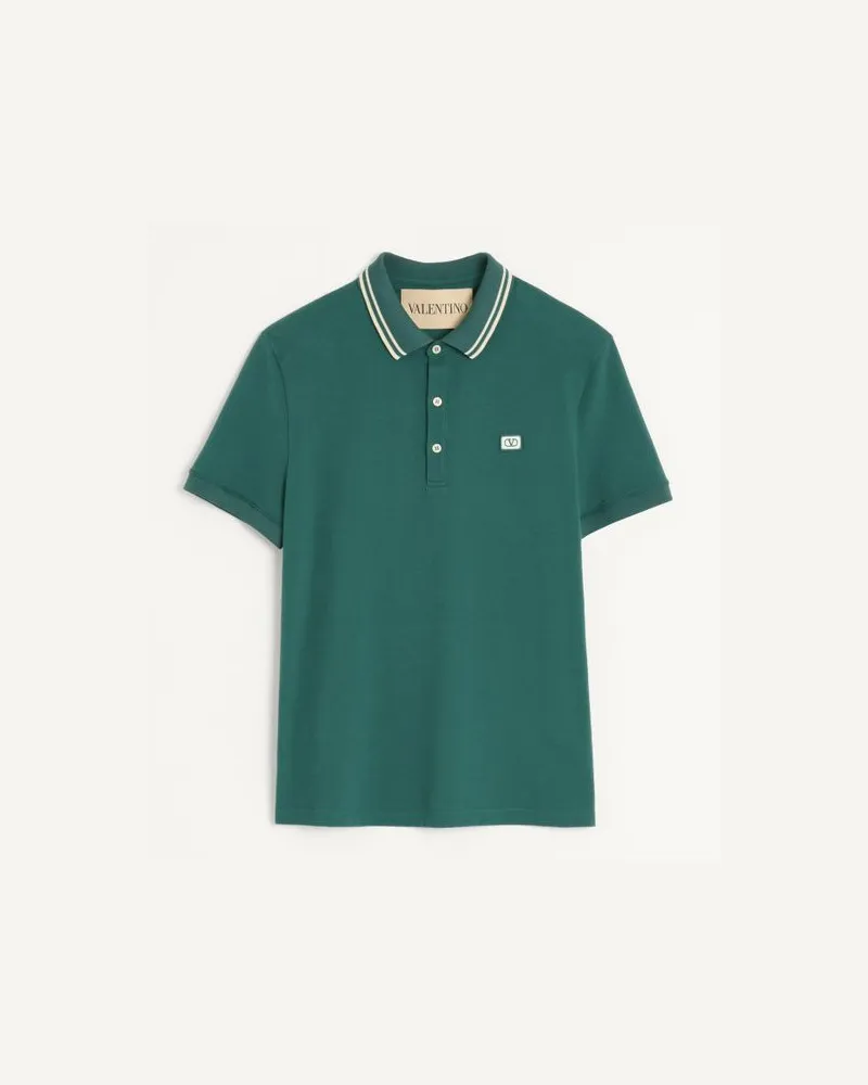 Valentino Garavani Poloshirt Aus Baumwoll-Piqué Mit Vlogo Patch Mann DUNKELGRÜN Dunkelgrün