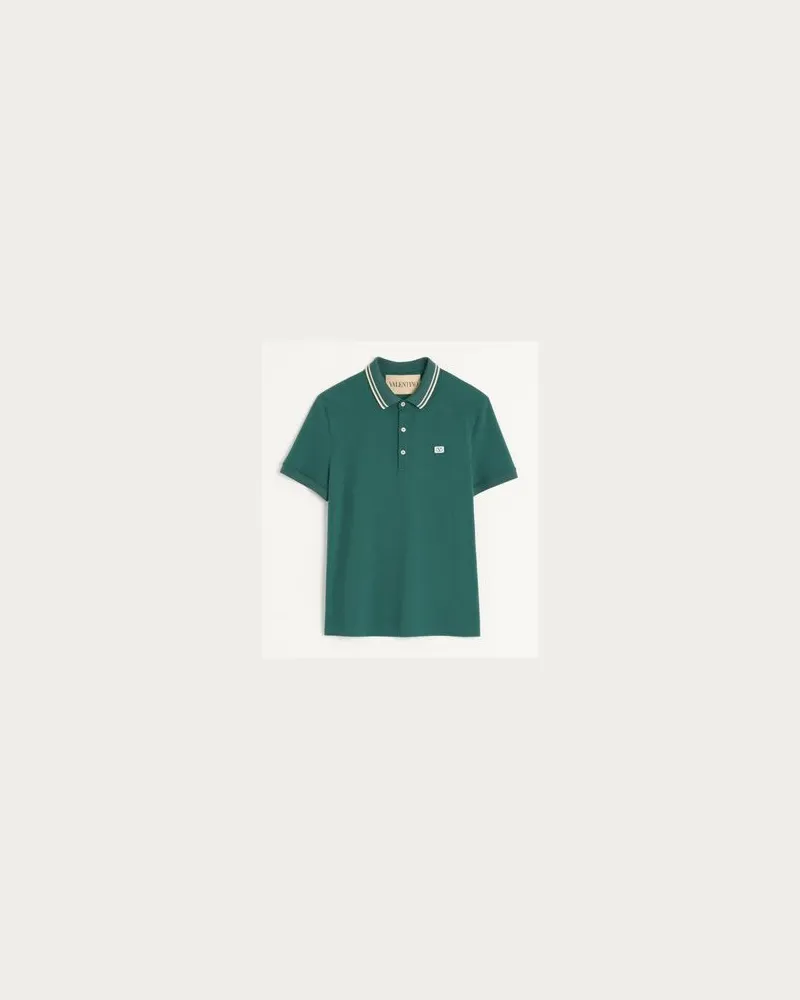 Valentino Garavani Poloshirt Aus Baumwoll-Piqué Mit Vlogo Patch Mann DUNKELGRÜN Dunkelgrün
