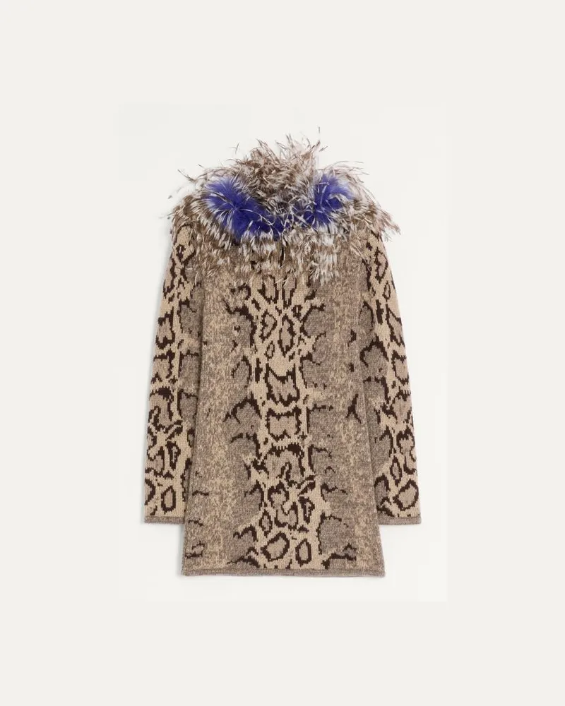 Valentino Garavani Kaschmirkleid Mit Animalprint Und Federn Frau ANIMALIER Animalier
