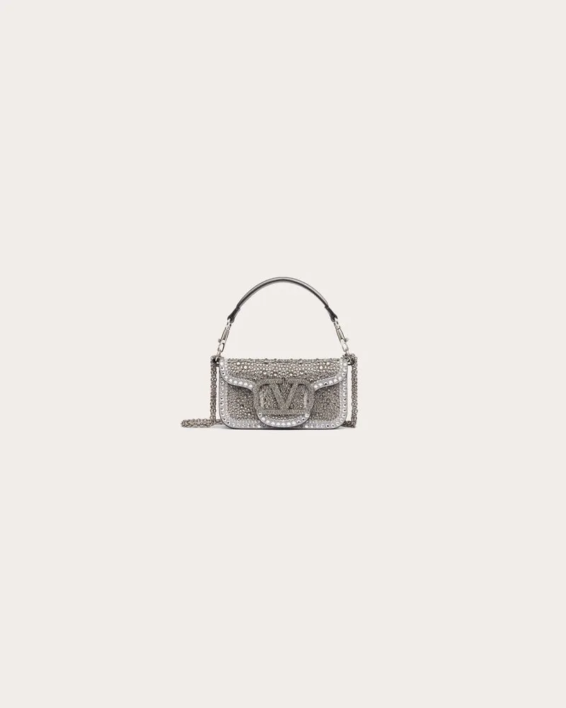 Valentino Garavani Kleine Valentino Garavani Locò Schultertasche Mit Strass Frau CRYSTAL/SCHWARZ/ANTHRAZIT Crystal