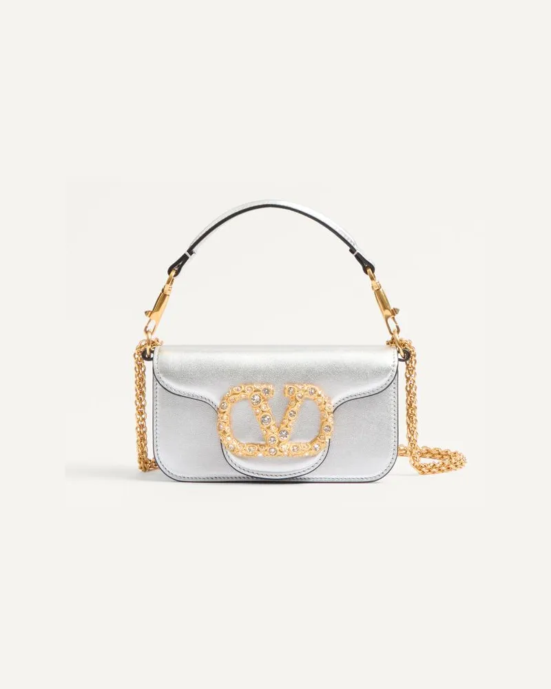 Valentino Garavani Valentino Garavani Locò Kleine Schultertasche Aus Laminiertem Kalbsleder Mit Schmucklogo Frau SILBER Silber