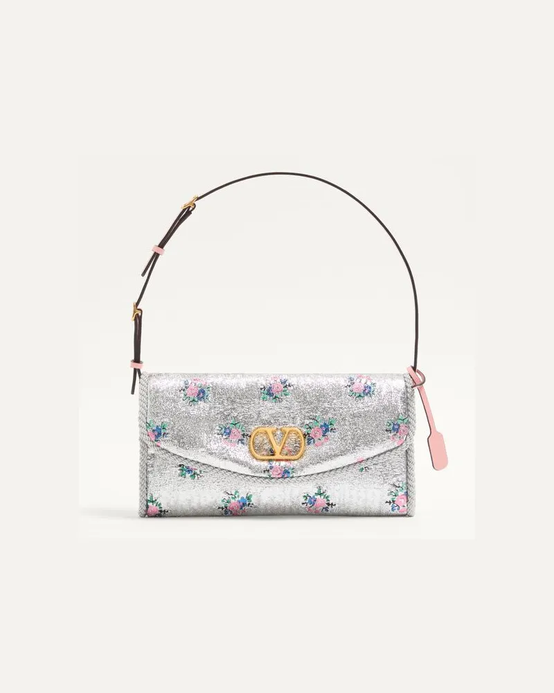 Valentino Garavani Kleine Valentino Garavani Devain Schultertasche Aus Floral Lurex Jacquard Frau SILBER Silber