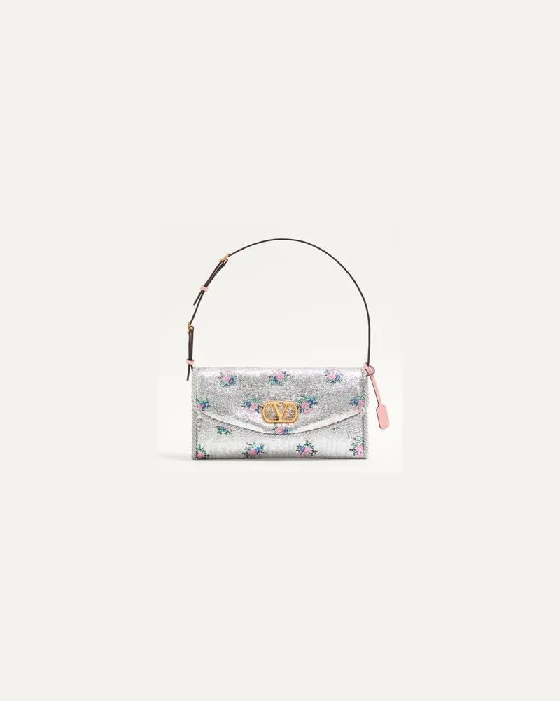 Valentino Garavani Kleine Valentino Garavani DeVain Schultertasche aus Floral Lurex Jacquard Frau SILBER Silber