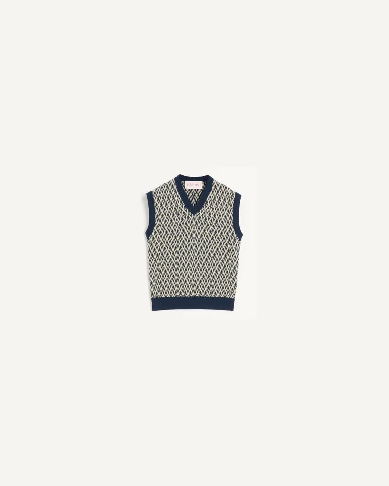 Valentino Garavani Wollweste Mit Toute La V Jacquardmuster Mann MARINEBLAU/CREME Marineblau